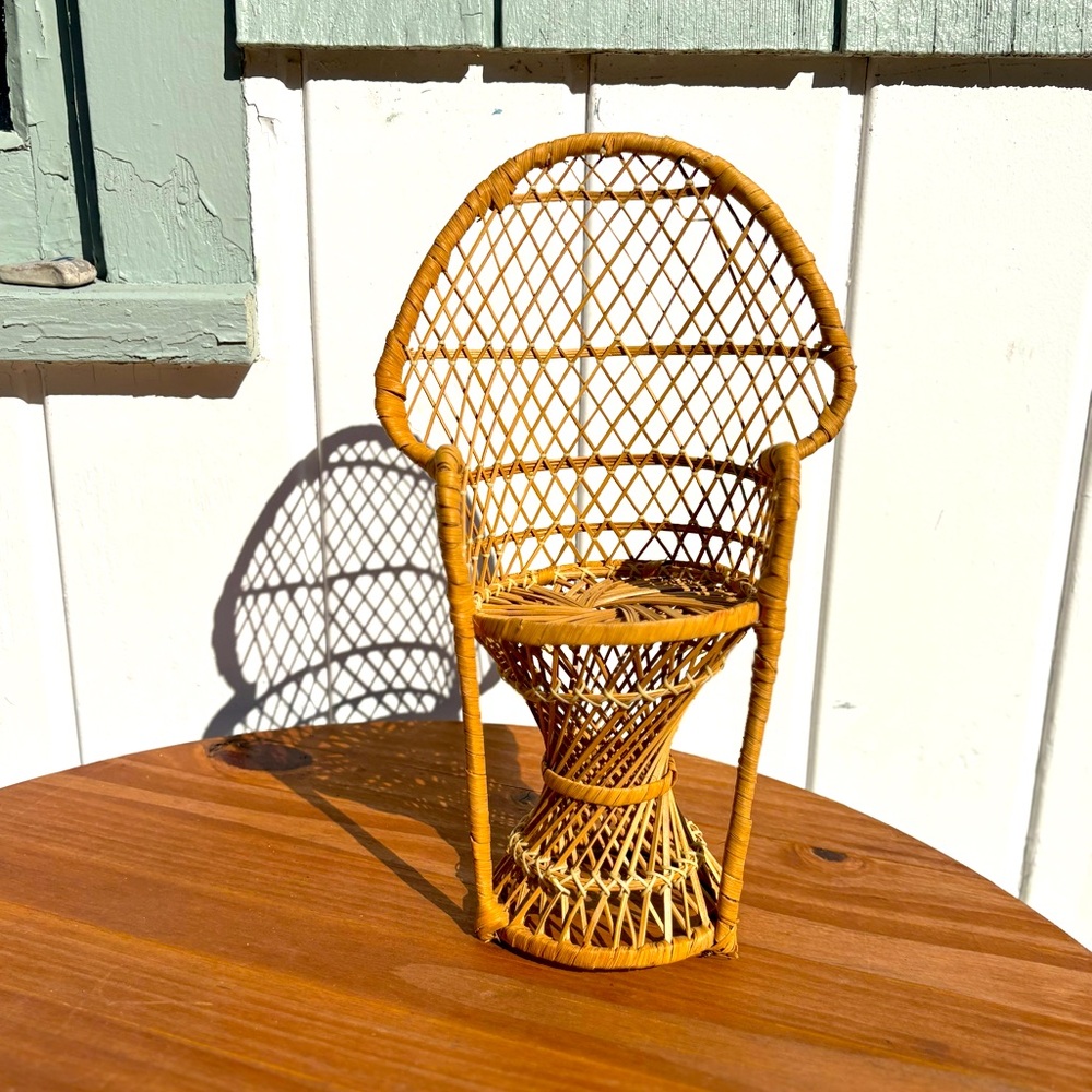 Vintage 15" Rattan Doll Chair Plant Stand EUC